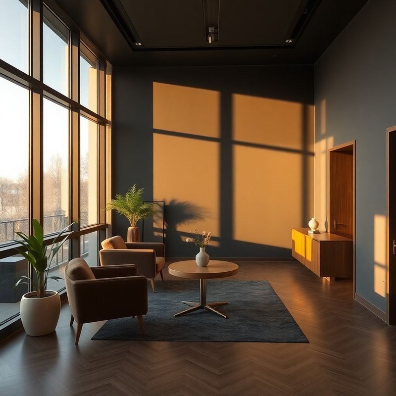 Interior discret de birou în tonuri de cărbune și auriu