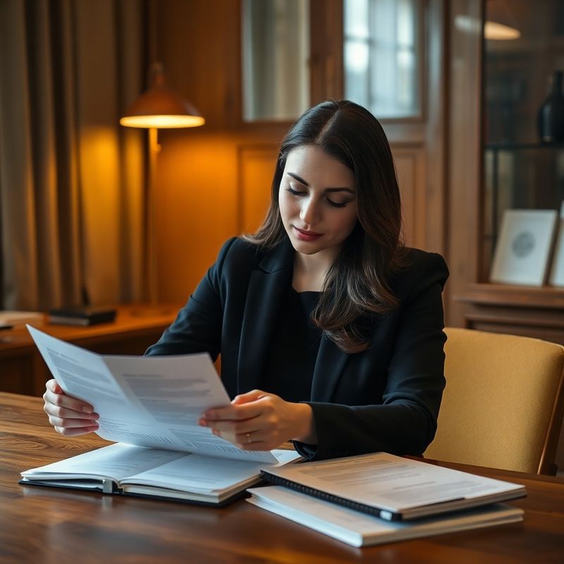 Profesionist care analizează documente la un birou din lemn cald